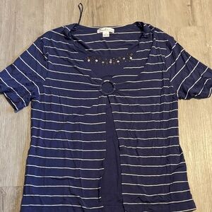Tradition Elegant Navy and White Striped Short Sleeve Top